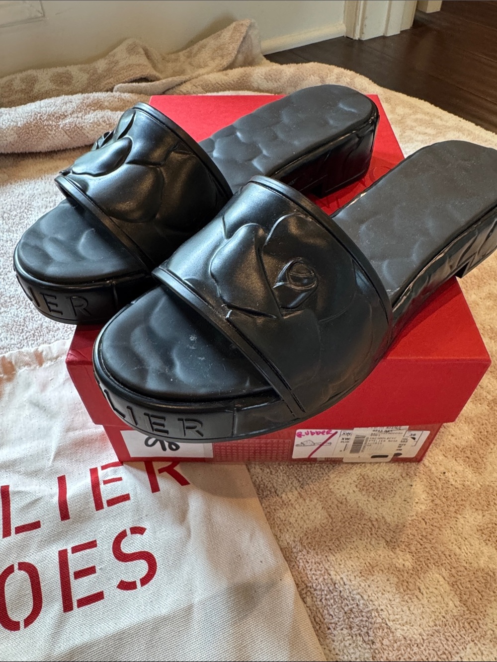 Valentino Garavani Black Slide Sandals PVC EMBOSSED SLIDES